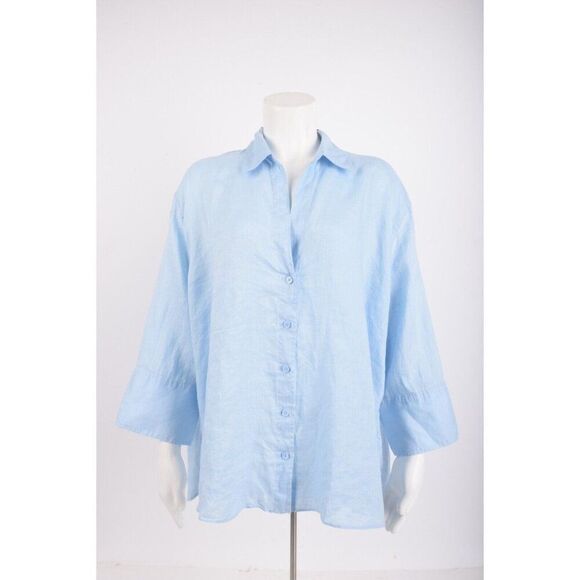 Zara Womans Blouse Shirt Top Size XL Blue Linen Button down 4786/126 NWT - Picture 1 of 6